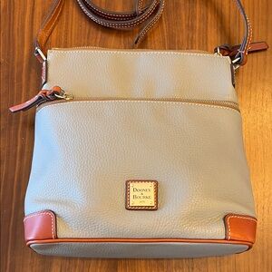 Dooney & Bourke Light Gray/Taupe Pebble Leather Crossbody Bag with Tan Trim